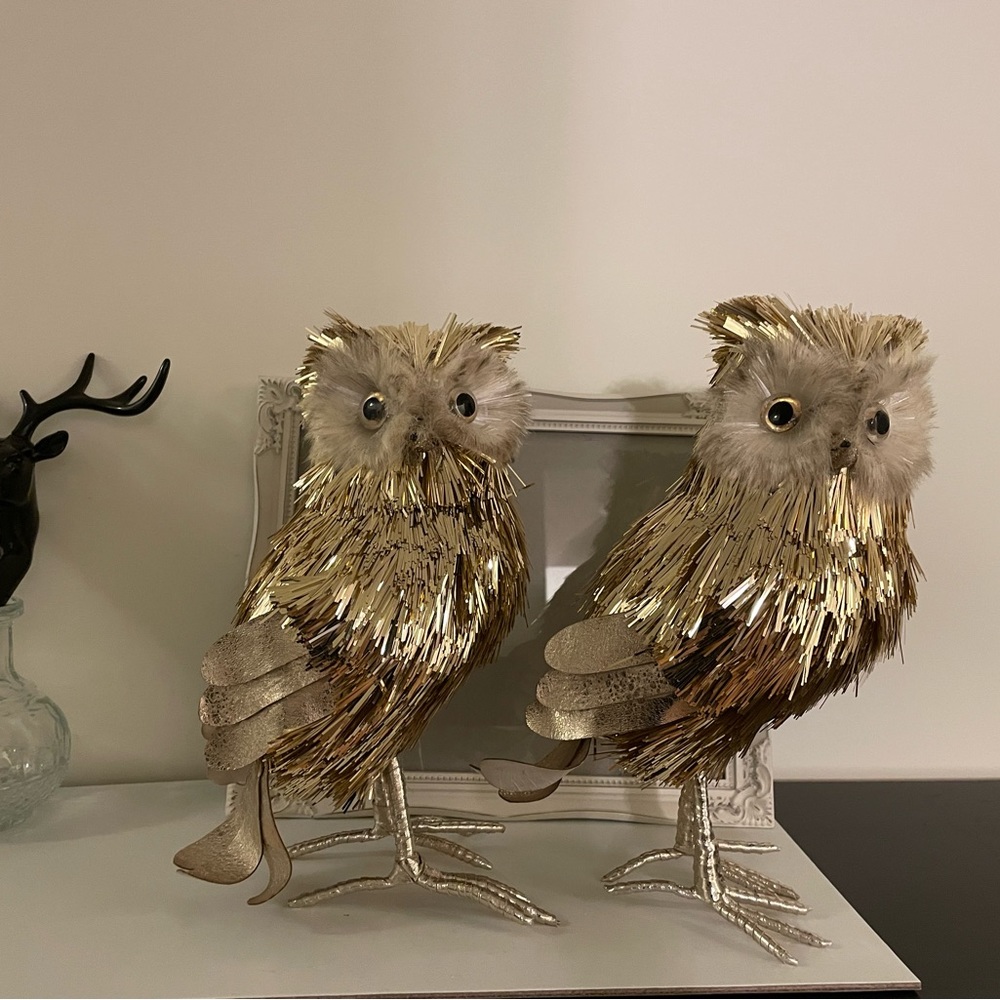 2 large gold owls